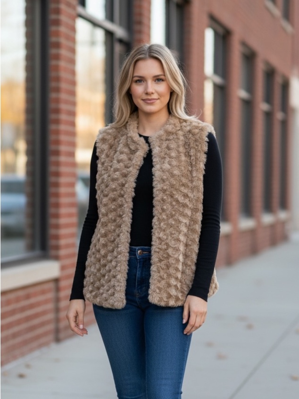 ELLE Taupe Faux Fur Vest